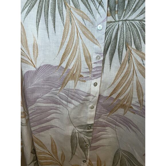 Nwot TAHARI 100% Linen Button Up Shirt Tunic Top 2X Swimsuit Cover Up Tropical - Picture 2 of 5
